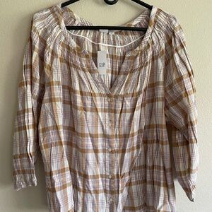 NWT Gap Soft Cotton Plaid Cotton Blend Blouse XL